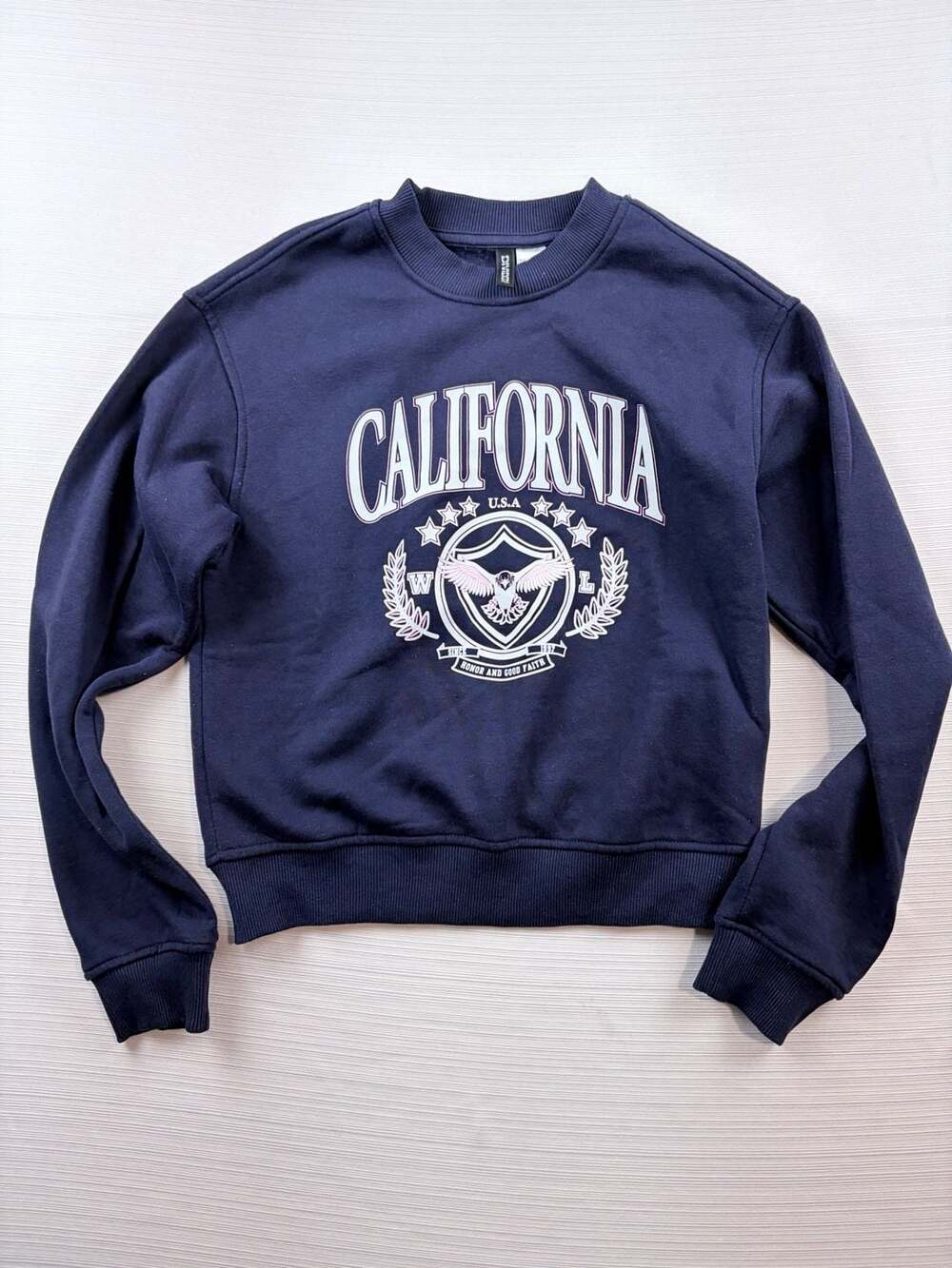 H&M Divided California Sweatshirt Size XS Navy Blue Crewneck